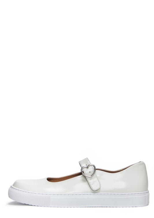 syro white maryjane flats with silver heart buckle