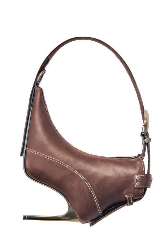 brown high heel shoe bag by SYRO